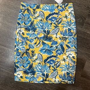 NWT J. Crew skirt - blue and yellow floral print, perfect for work and office!